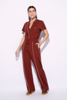 Conjunto de Cal&ccedil;a e Blusa com Decote V Vermelho