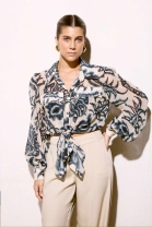 Conjunto de Cal&ccedil;a e Camisa Transparente Estampada