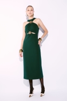 Vestido M&iacute;di com Recorte na Cintura Verde