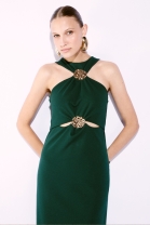 Vestido M&iacute;di com Recorte na Cintura Verde