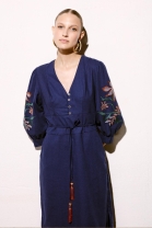 Vestido M&iacute;di Bordado Azul Marinho