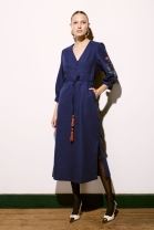 Vestido M&iacute;di Bordado Azul Marinho