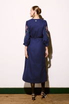 Vestido M&iacute;di Bordado Azul Marinho