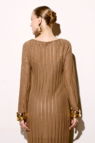 Vestido Mídi com Manga Longa Marrom