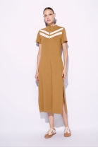 Vestido M&iacute;di com Z&iacute;per Frontal Caramelo