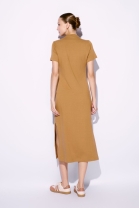 Vestido M&iacute;di com Z&iacute;per Frontal Caramelo