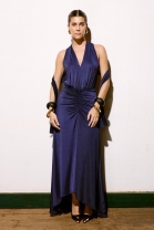 Vestido Longo com Franzido Frontal Azul
