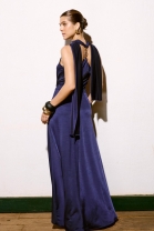 Vestido Longo com Franzido Frontal Azul