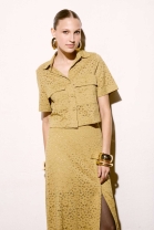 Conjunto de Saia e Cropped de Renda Verde Oliva