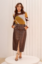 Conjunto de Saia e Blusa Gola Alta Estampada