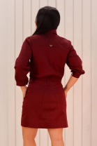 Vestido Curto com Manga Longa Bordô