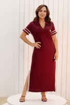 Vestido M&iacute;di com Fenda Lateral Vinho