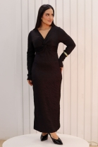 Vestido M&iacute;di com Decote Torcido Preto
