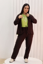 Conjunto Calça e Jaqueta com Detalhe Lateral Marrom