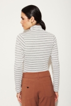 Blusa Manga Longa e Gola Alta Listrada Preta