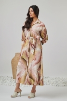 Vestido M&iacute;di com Abotoamento Frontal Estampado
