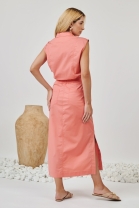Conjunto de Saia e Cropped Colete Salmon
