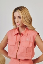 Conjunto de Saia e Cropped Colete Salmon