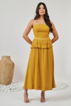 Vestido Longo Tomara que Caia Mostarda