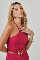 Vestido M&iacute;di Bordado Rosa