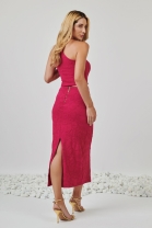 Vestido M&iacute;di Bordado Rosa