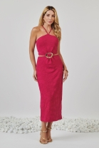 Vestido M&iacute;di Bordado Rosa