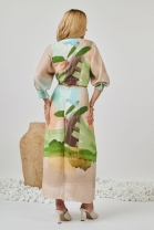 Vestido Longo Manga Longa Estampado