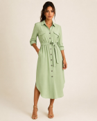 Vestido Mídi com Abotoamento Frontal Verde