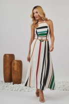 Vestido Midi com Recortes Laterais Listrado