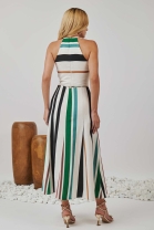 Vestido Midi com Recortes Laterais Listrado