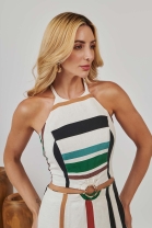 Vestido Midi com Recortes Laterais Listrado