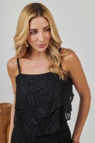 Conjunto de Calça e Blusa de Renda Preta