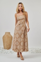 Vestido Midi de Alça Bordado Bege