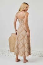 Vestido Midi de Alça Bordado Bege