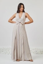 Vestido Longo com Decote Listrado