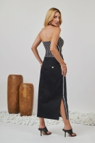 Conjunto de Saia Midi e Blusa Tomara que Caia Preta