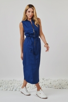 Vestido Midi com Ziper Frontal Azul