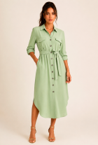 Vestido Mídi com Abotoamento Frontal Verde
