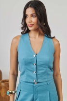 Conjunto de Calça e Colete Cropped Azul