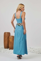 Conjunto de Saia Midi com Fenda e Cropped Azul