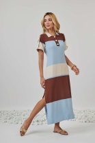 Vestido Midi com Fenda Lateral Color Block