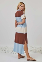 Vestido Midi com Fenda Lateral Color Block