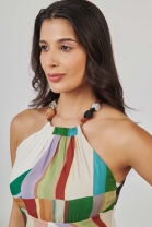 Vestido Midi Estampado com Alças de Amarração