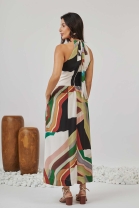 Vestido Midi Estampado com Alças de Amarração