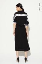 Vestido Midi Preto com Listras Pretas e Brancas nas Laterais