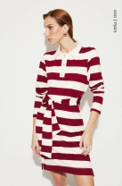 Vestido Curto de Manga Longa Listrado em Vermelho