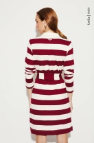 Vestido Curto de Manga Longa Listrado em Vermelho
