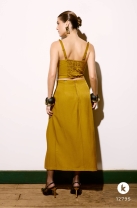Conjunto de Saia com Fenda e Cropped Mostarda