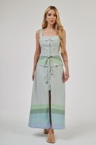 Vestido Longo com Abotoamento Frontal Sobreposi&ccedil;&atilde;o