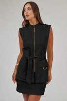 Conjunto Saia e Colete Alongado Preto